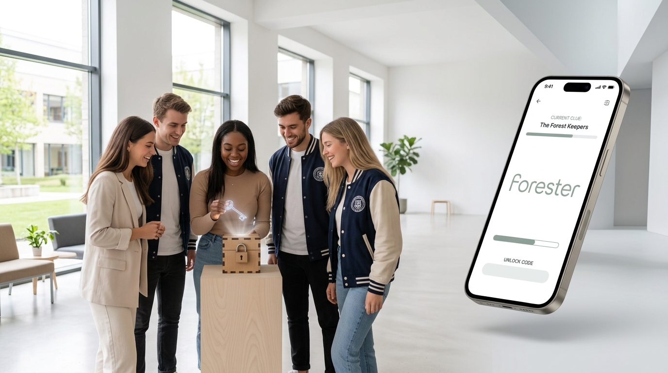Freunde spielen gemeinsam escape.labs im Freien